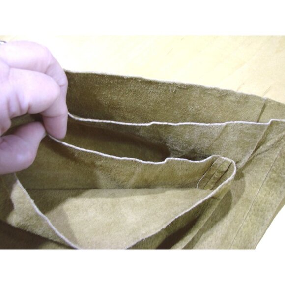 Cali Cali Suede Pants Color is Camel with Coffee Brown Trim Front Pockets Sz 10 - Picture 10 of 12